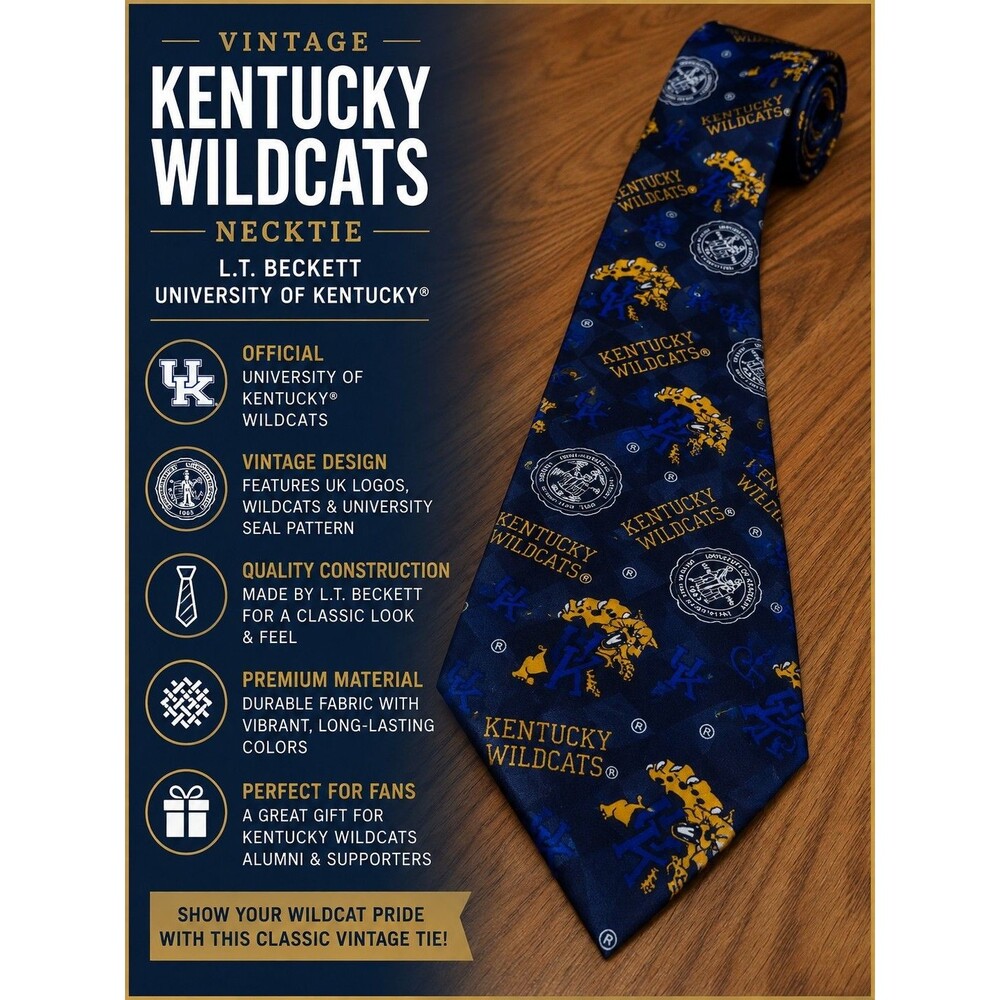 Vintage Kentucky Wildcats Necktie L.T. Beckett University of Kentucky UK Blue
